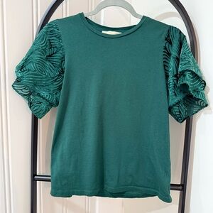 Michael Kors Forest Green Top with Textured Sleeves